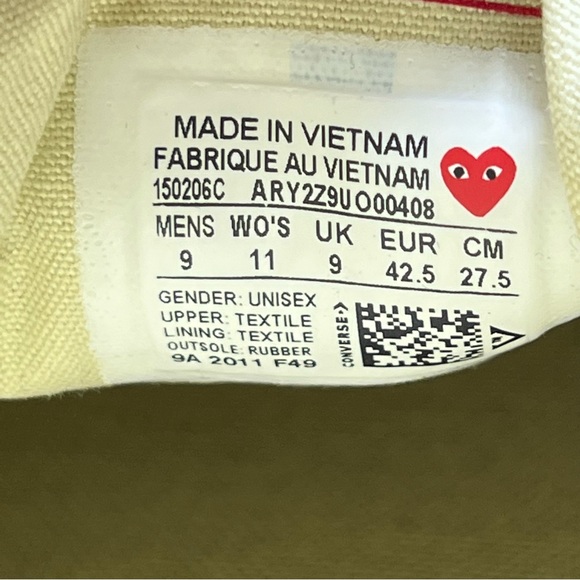 NWB Converse Chuck Taylor All-Star 70s Ox Comme des Garcons PLAY Black Sneakers - Picture 7 of 8